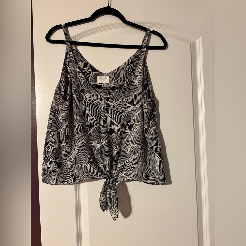 Sienna Sky Black and White Tie Front Crop Tank Top